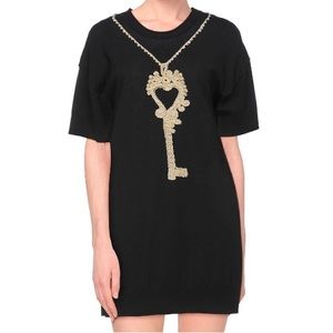 Boutique Moschino Gold key embroidered mini sweater dress